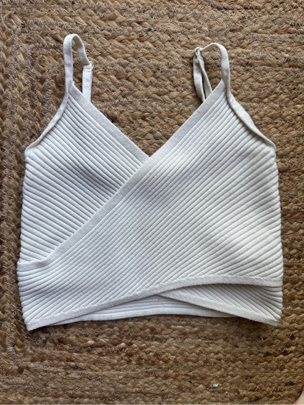 Aerie White Ribbed Wrap-Front Cropped Crossover Sweater Camisole Tank Top Medium